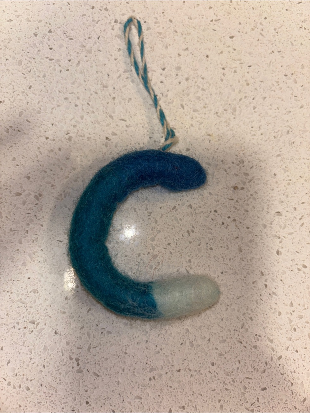 West Elm Teal and Light Blue Felt Crescent Ornament